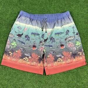 Peter Millar Mens 2XL Seaside Ocean Traffic Swim‎ Trunks Mesh Lined Drawstring